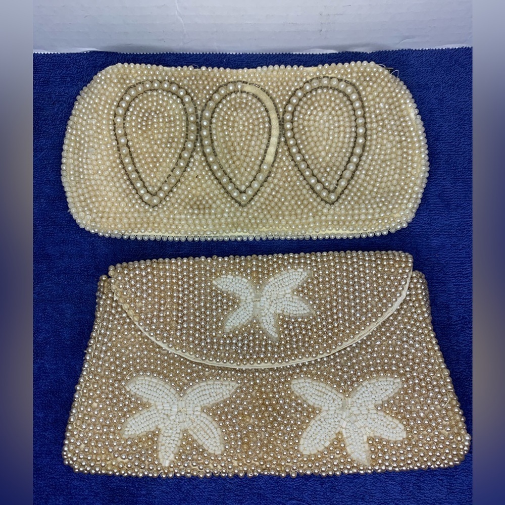 2 Vintage PEARL BEADED PURSE One Is By Dormar Evening Bag Clutch - Made in Japan